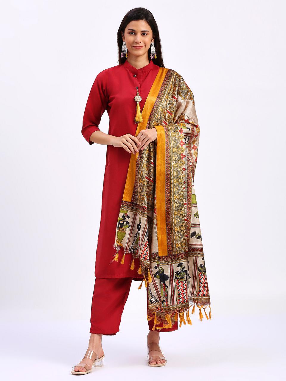 Vt Designer Solid Maroon Printed Cotton Kurti With Bottom Dupatta Wholesale Price In Surat
